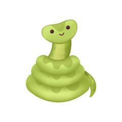 Wall Mural - Adorable snake 3d vector illustration. Cute green animal curled up in rings in cartoon style isolated on white background. Animal, nature, wildlife concept