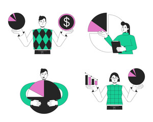 Poster - lean startup strategy flat line concept vector spot illustrations pack. startupers 2d cartoon outlin
