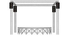 White Stage And Speaker With Spotlight On The Truss System On The White Background	