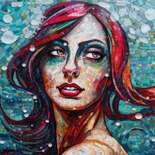 Stain Glass Stylized Portrait Of Beautiful Woman. Generative AI Illustration