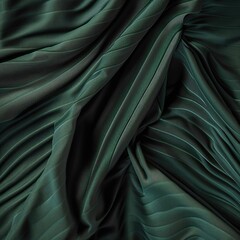 Green fabric background. Silk or satin folded textile. Generative AI