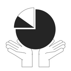 Poster - Startup distribution strategy bw concept vector spot illustration. Pie chart 2D cartoon flat line monochromatic first view hand for web UI design. Editable hero image for landing page, mobile header