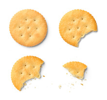 Steps Of Cracker Being Devoured. Isolated On White Background.