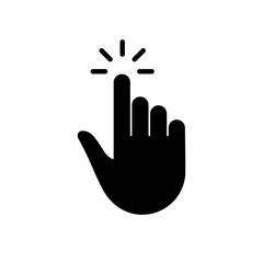 Poster - Press Gesture, Hand Cursor for Computer Mouse Black Silhouette Icon. Click Double Tap Touch Swipe Point on Cyberspace Website Sign. Pointer Finger Glyph Pictogram. Isolated Vector Illustration