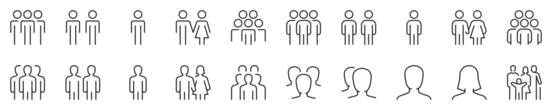 line icons about people. thin line icon set. symbol collection in transparent background. editable v