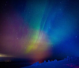 Sticker - Aurora Borealis Known as Norther Lights Playing with Vivid Colors Over Lofoten Islands in Norway.