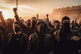 Fototapeta  - Ultras Hooligans Football Fans Mob masked and black dressed
