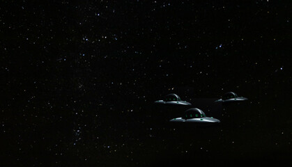 Wall Mural - Flying saucers in attack formation