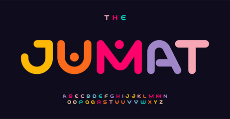 Poster - Indian color alphabet, soft and rounded letters, funny festival font for bright modern logo, emphasis headline, contemporary typography, modern typographic design. Vector typeset