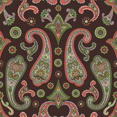 Wall Mural - Paisley Ethnic Floral Hand Drawn Seamless Pattern