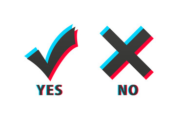 Poster - A colored check mark and cross symbolizing a positive and negative response. Concept of response options in questionnaires, websites. Social media elements. Yes, no. Vector illustration