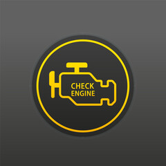 Check engine light symbol. Caution light symbol in car, modern style. Flat style. Check engine button. Vector illustration