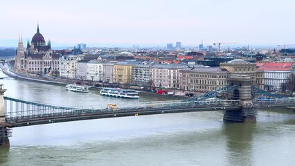 Poster - Szechenyi Chain Bridge panorama, Budapest, Hungary