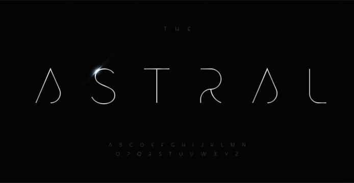 astral space alphabet, innovative progressive sans serif letters, elegant futuristic font for sci-fi