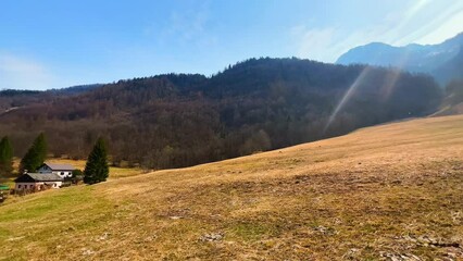 Sticker - The landscape and architecture of Mogno, Val Lavizzara, Vallemaggia, Switzerland