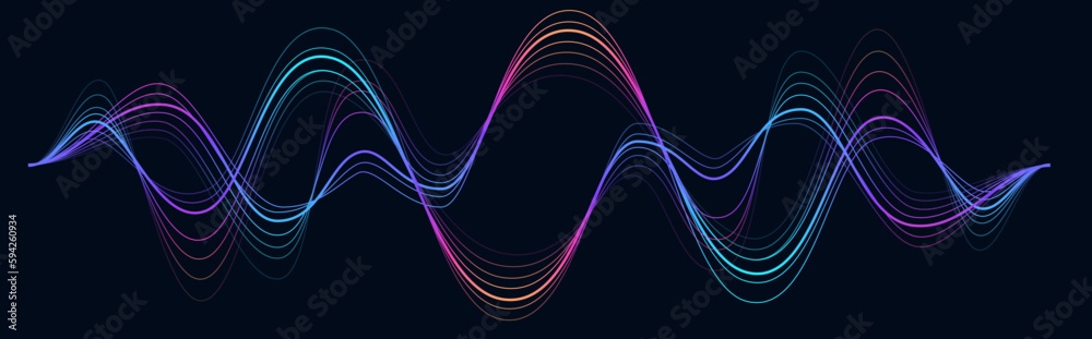 Audio soundwave. Colorful music pulse oscillation. Glowing impulse ...
