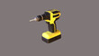 3d model of a yellow drill on a gray background