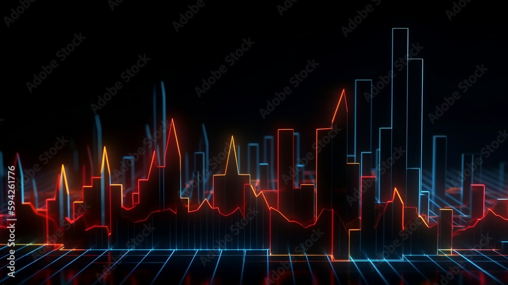 Abstract neon finance sales data and economic growth graph chart at ...