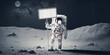 Astronaut mit einem weißen Schild KI