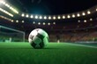 A soccer ball in stadium under lights at night. AI Generative Illustrations