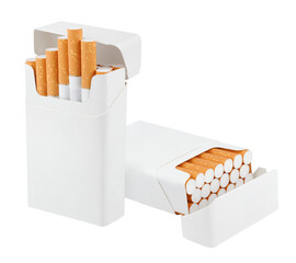 Open pack of cigarettes isolated on transparent background