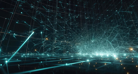 Digital Lines and Dots Connections Moving in network grid structure