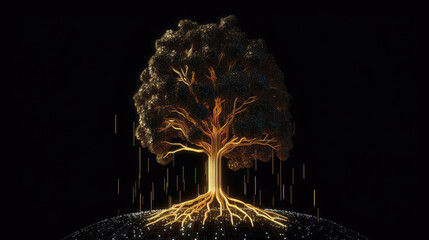 Growing digital tree with cyber banking saving and growing concept with Generative AI Technology