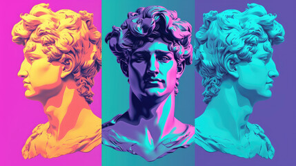 Wall Mural - Michelangelos David bust Aesthetic contemporary art collage with Generative AI Technology