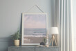 room with a window coastal - inspired mockup frame in a light pastel interior,  Generative AI	