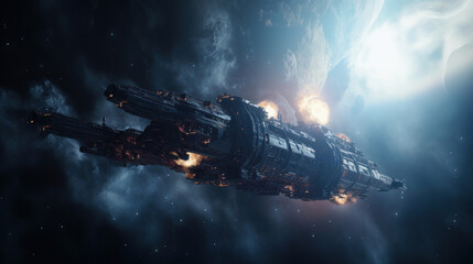 Wall Mural - space shuttle on space nebula background. ai generate.