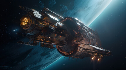 Wall Mural - space shuttle on space nebula background. ai generate.