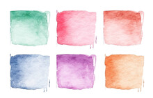 Watercolor Colorful Squares Collection Isolated On Transparent White Background