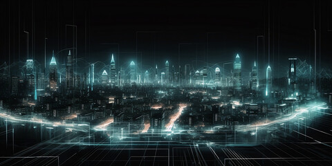 Wall Mural - city background, lights and connections, futuristic