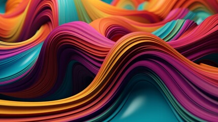 Poster - 3d rendering of abstract wavy background with colorful waves. Generative AI