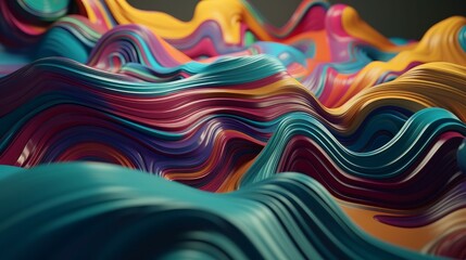 Poster - 3d rendering of abstract wavy background with colorful waves. Generative AI