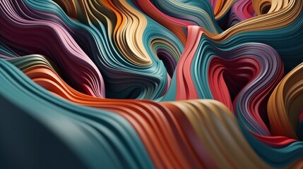 Poster - 3d rendering of abstract wavy background with colorful waves. Generative AI