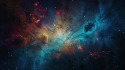 Poster - Dramatic space view moving through universe galaxies stars and nebulae. Generative ai