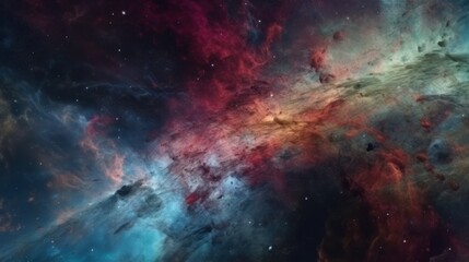 Poster - Dramatic space view moving through universe galaxies stars and nebulae. Generative ai