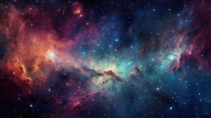 Wall Mural - Dramatic space view moving through universe galaxies stars and nebulae. Generative ai