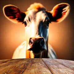 Wall Mural - Desk of free space for your milk and brown cow on brown background in studio. 