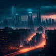 A futuristic city skyline 