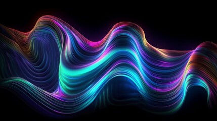 Poster - Abstract fluid iridescent holographic neon curved wave in motion colorful background. Generative ai