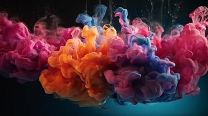 Poster - Colorful fluid smoke explosion on dark background. Generative ai