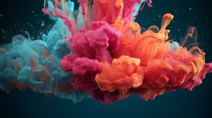 Poster - Colorful fluid smoke explosion on dark background. Generative ai