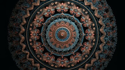 Poster - Beautiful mandala on black background. Generative ai