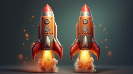 Poster - 3D cartoon rocket for startup business concept. Rendered with copy space. Generative AI