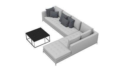 Wall Mural - Corner sofa top view without shadow 3d render