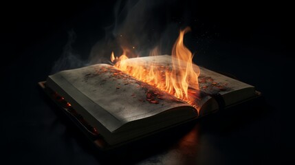 Poster - An open magic book full of fire magic. Created with Generative AI