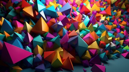 Aufkleber - Cheery of multicolored pyramids located on a flat surface horizontally in straight and long rows with their sharp tops aimed up. It looks wonderful, childish and innovative. Generative ai