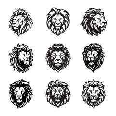 Vector set of lion logos, face for logos, emblems, badges and labels. Isolated on white background